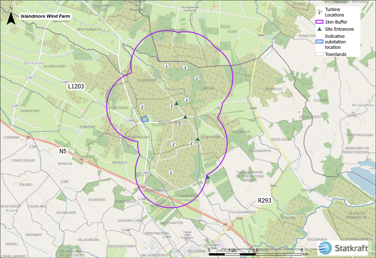 Islandmore wind farm location map