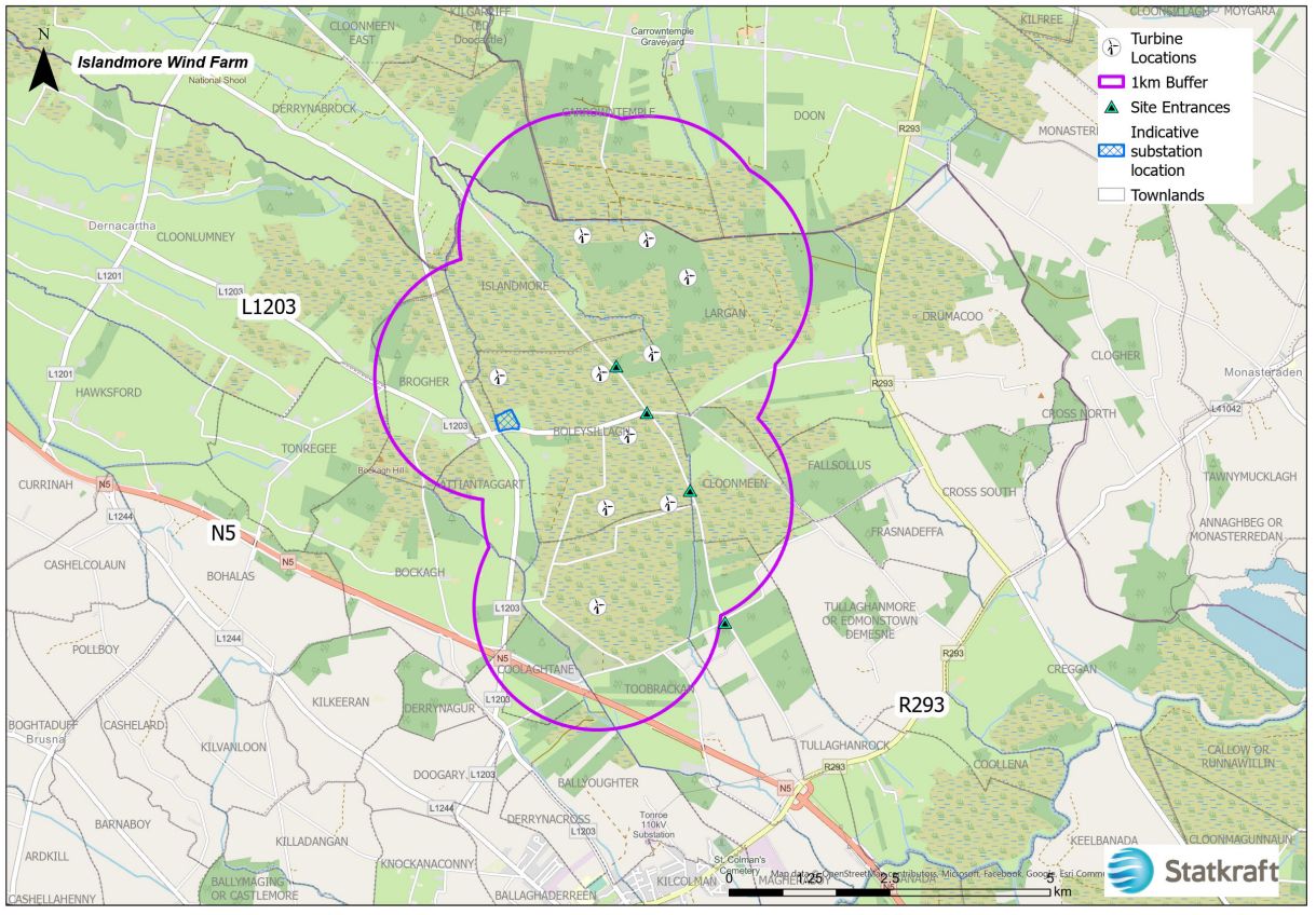 Map of Islandmore Wind farm