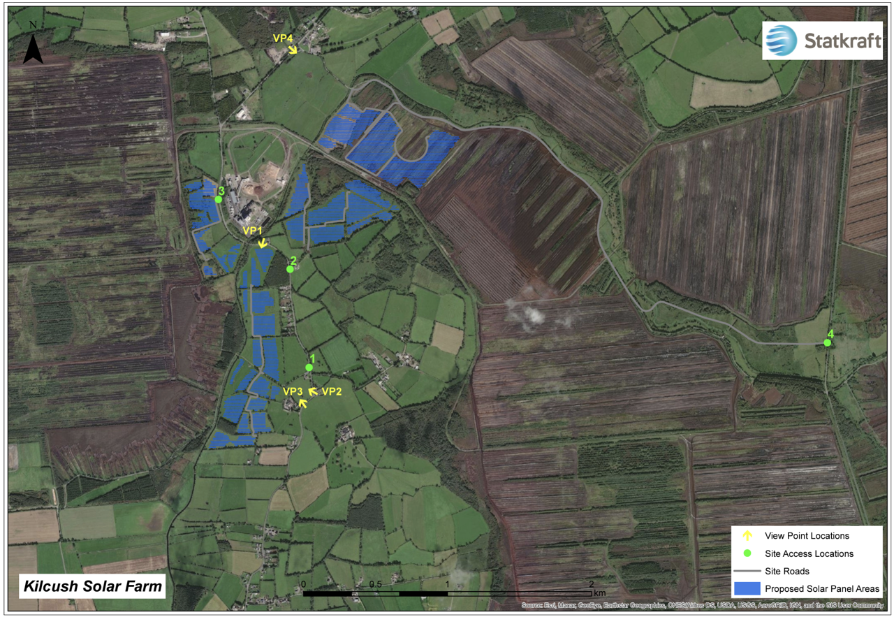 Kilcush Solar project layout with montage viewpoints